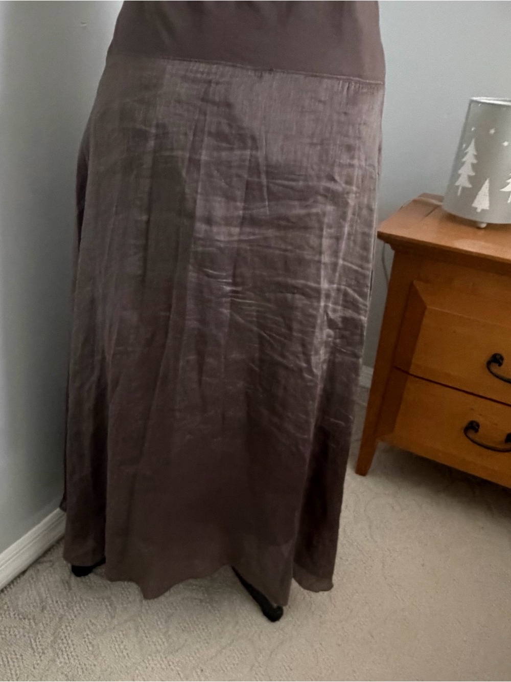Eileen Fisher Dark Brown High-Low linen Satin Skirt - Picture 4 of 16